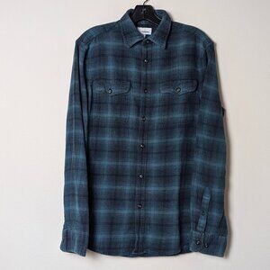SONOMA Teal Flannel Plaid Shirt Men Tag size S
